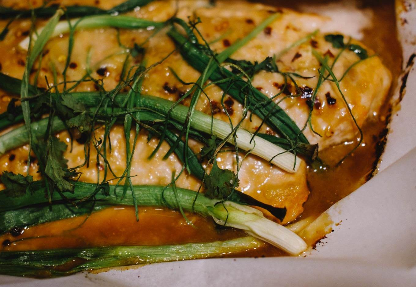 Salmon with miso, ginger, and lime